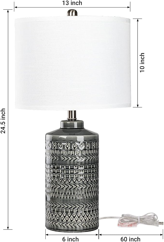 Modern Ceramic Table Lamp, 24.5" Living Room Lamps 3-Way Dimmable Gray - Image 3