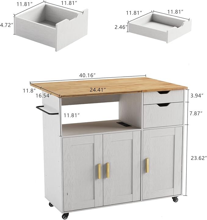 Kitchen Island Cart with Power Outlet, Rolling Kitchen Cart on Wheels with - Image 5