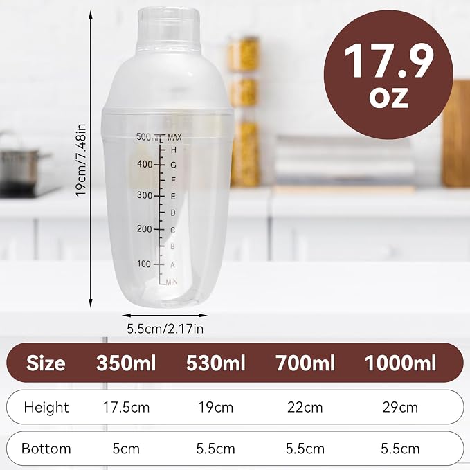 530ml Cocktail Shaker, Food Grade Plastic Highly Transparent Drink Shaker Cup - Image 4