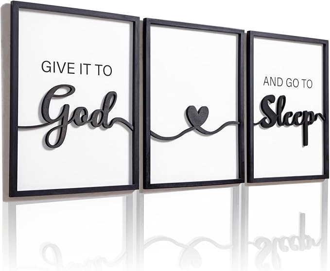 3D Wood Give it to God and Go to Sleep Signs 36x16”, Above Bed Wall Decors by KIOSSUT