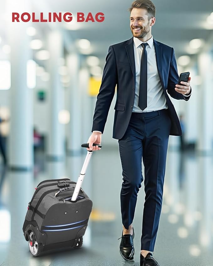 MATEIN Rolling Laptop Bag with Larger Wheels, 17 Inch Spacious Roller Back - Image 2