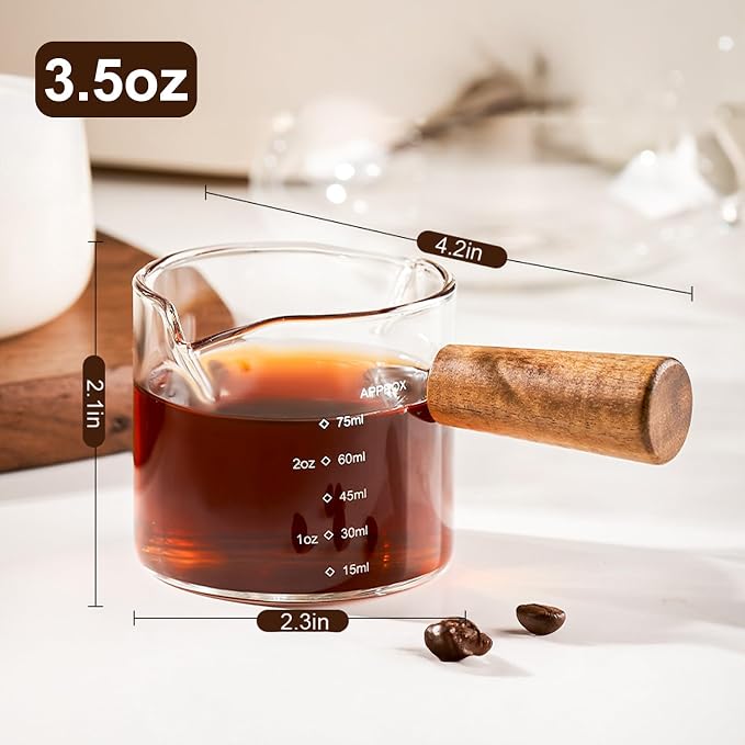 PARACITY Espresso Cups with Handle, 3.5OZ Double Spout Glass Measuring Cup with - Image 2
