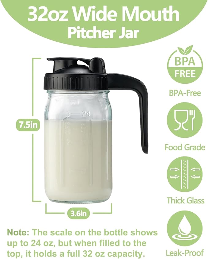 32oz Glass Pitcher with Lid & V-shaped Pour Spout - Image 2