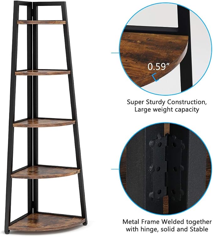 Tribesigns 70 inch Tall Corner Shelf, 5 Tier Rustic Corner Bookshelf Bookcase - Image 7