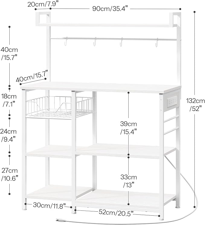 HOOBRO Bakers Rack with Power Outlet, 35.4 Inches Coffee Bar with Mesh Basket - Image 3