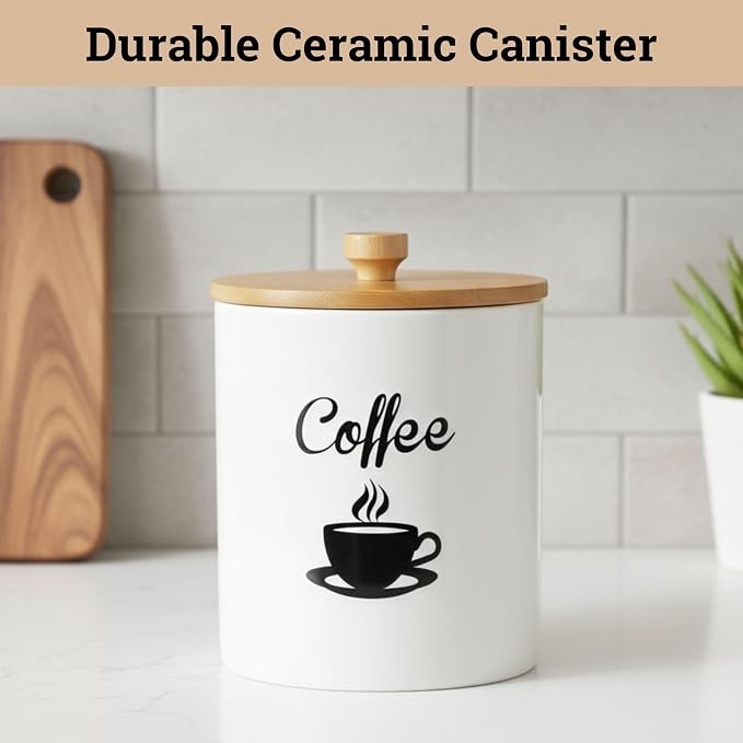 Ceramic Coffee Canister - 12 oz White Airtight Canister - 5 x 6 inch Coffee - Image 7