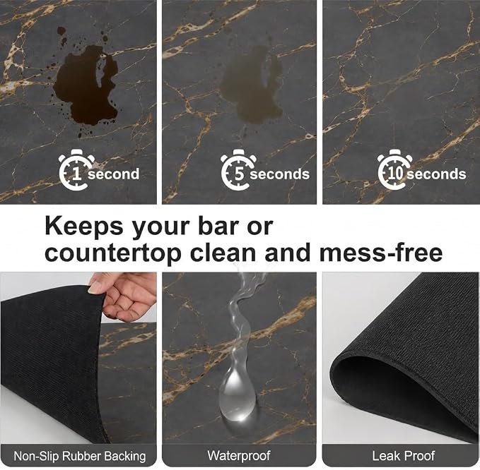 ZLR Coffee Bar Mat for Coffee Station, Marble Gray | Absorbent Dish Drying Mat - Image 3