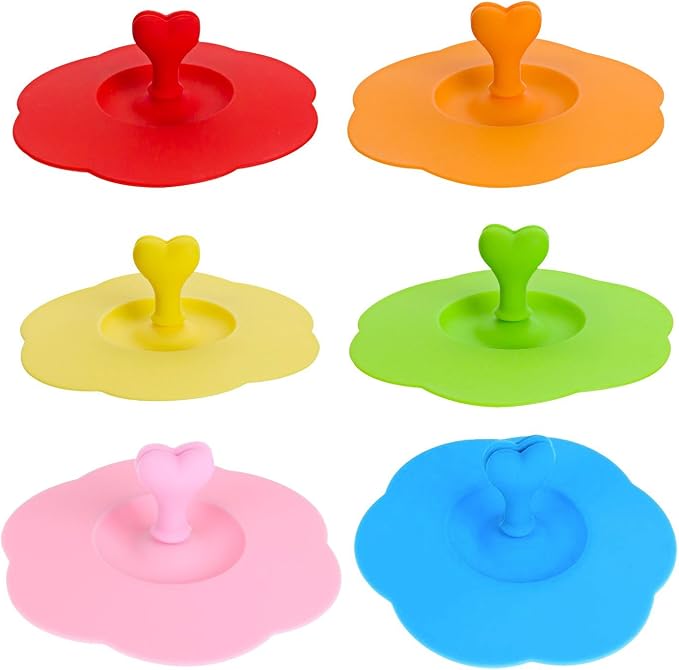 AKOAK 6 Pcs Plum Cup Lid, Teacup Mark Lid, Food Grade Silicone Lid by AKOAK
