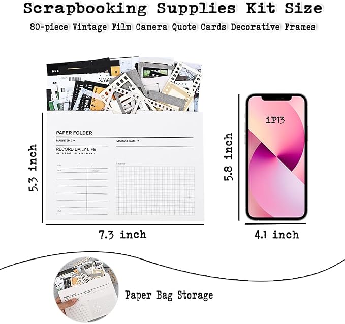 Diuhofart Vintage Scrapbook Supplies Kit, Scrap Booking Materials, Quote - Image 4