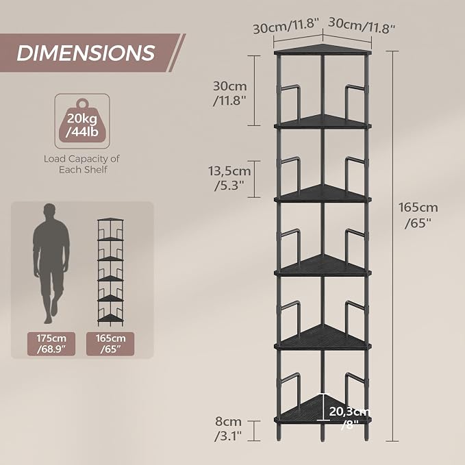 MAHANCRIS 65" Corner Shelf, 6-Tier Industrial Corner Bookshelf - Image 2