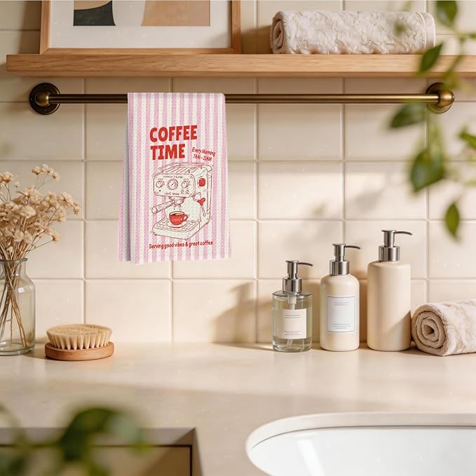 Retro Coffee Time Kitchen Towels, Vintage Espresso Machine Dish Towels - Image 4