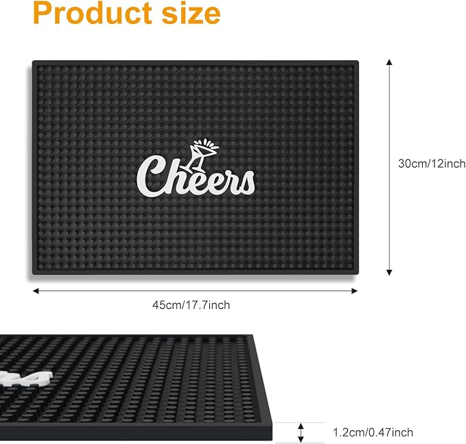 Lexenic Cheers Bar Mat for Home Bar, Retro Quick-Drying Water-Draining Rubber - Image 3