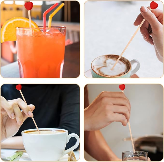 LIFKOME 200pcs Valentine Drink Garnish Wooden Stir Sticks Honey Stick Espresso - Image 8