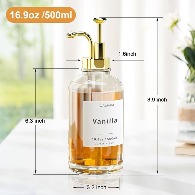 Coffee Syrup Dispenser for Coffee Bar, 16.9oz 500ml Glass Syrup Dispenser w - Image 6