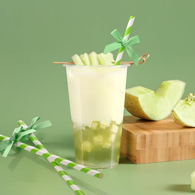 20pcs Green Bow Straw, 7.7inch Cake Pops Treat Sticks Biodegradable Cute Paper - Image 5