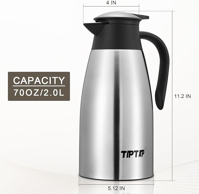 TIPTAP 70oz Thermal Coffee Carafe, Stainless Steel Insulated Vacuum Coffee - Image 2