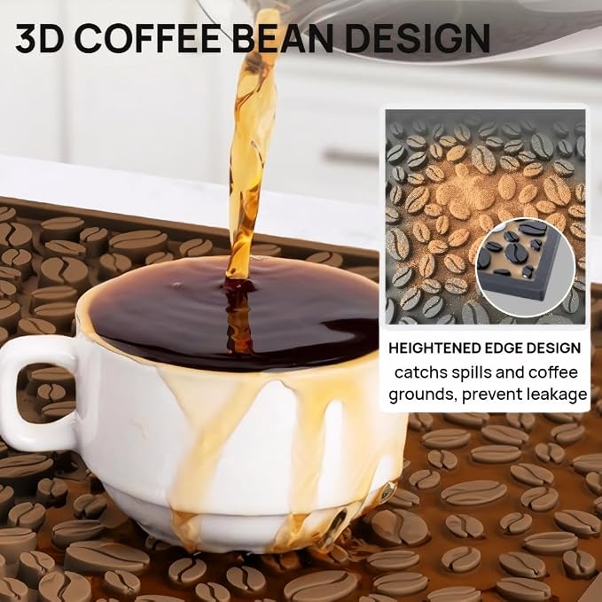 Bar Mats for Countertops, Heavy Duty Rubber Mat, 3D Coffee Bean Coffee Bar Mat - Image 3