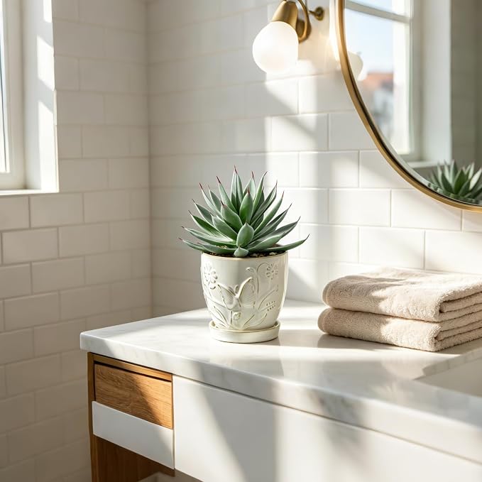 Briful Artificial Succulent Plant in White Ceramic Planter - Image 4