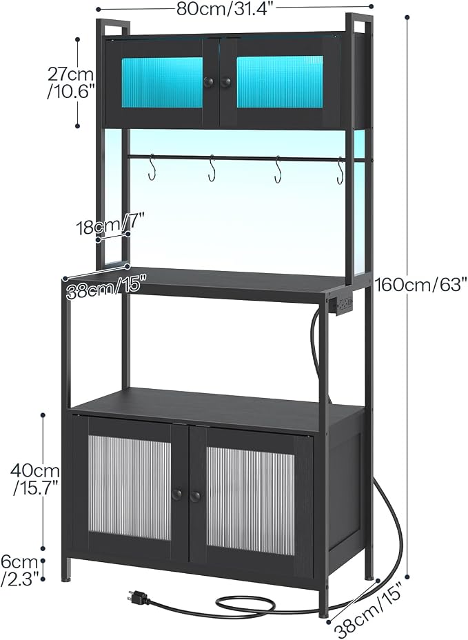 HOOBRO Bakers Rack with Storage Cabinet, 5-Tier Coffee Bar with Power Outlet - Image 2