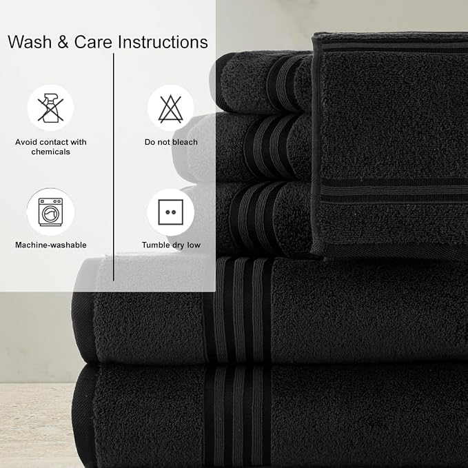 CASA COPENHAGEN Zero Twist 6Pcs 100% Egyptian Cotton Large Designer Towels Gift - Image 3