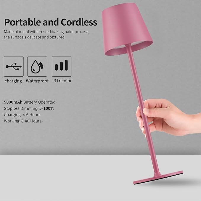 BGFHome Cordless Table Lamp LED Desk lamp, 5000mAh Rechargeable Touch Night - Image 3