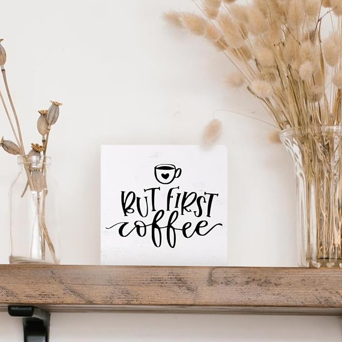 Coffee Signs, But First Coffee Wooden Box Sign Desk Decor, Coffee Wood Signs - Image 4