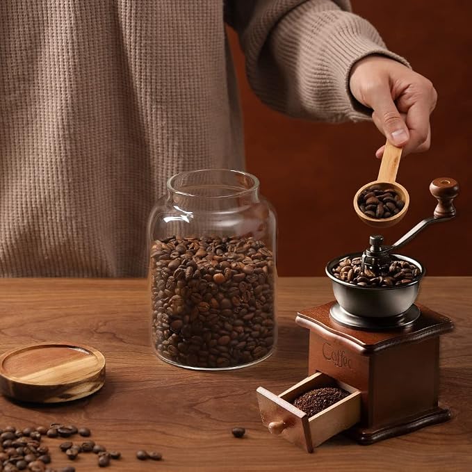 Glass Coffee Storage Jar with Lids Spoon Kitchen Borosilicate Glass Food - Image 5