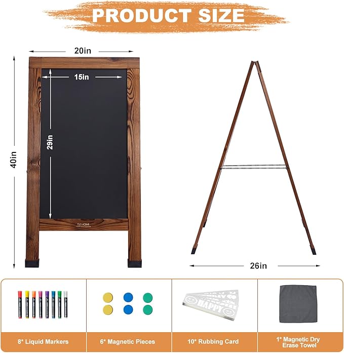 Wood Magnetic A-Frame Chalkboard Signs, Double-Sided Sidewalk Blackboard - Image 2