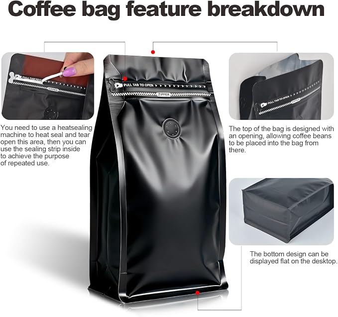 Coffee Bags with Valve 20pcs Black+20pcs White Vented Coffee Beans Packaging - Image 4