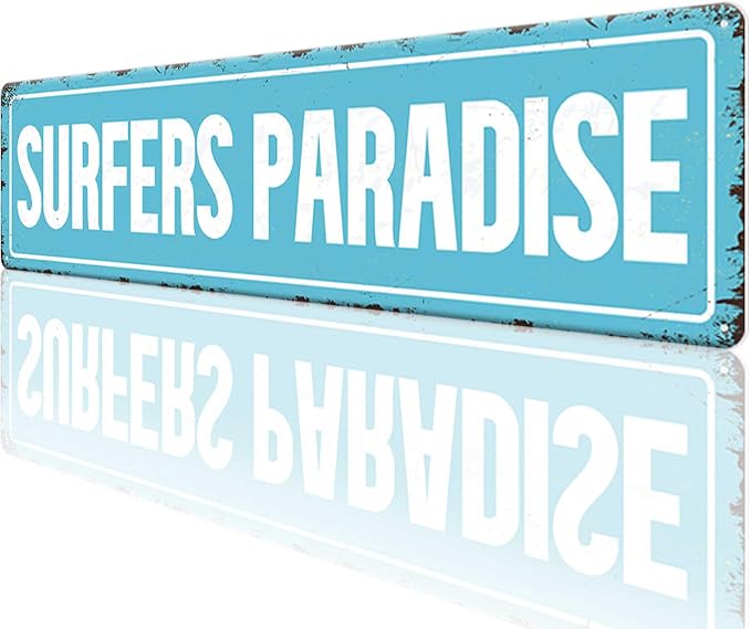 Surfers Paradise Light Blue Tin Sign Vintage Metal Sign Retro Wall Art Poster - Image 4