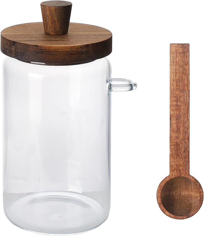 Glass Coffee Bean Storage Container, Wood Lid by Unknown