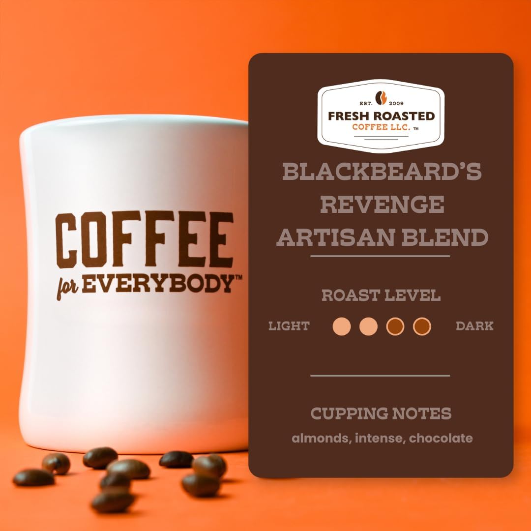 Fresh Roasted Coffee, Blackbeard's Revenge, 5 lb (80 oz), Medium Roast, Kosher, Ground