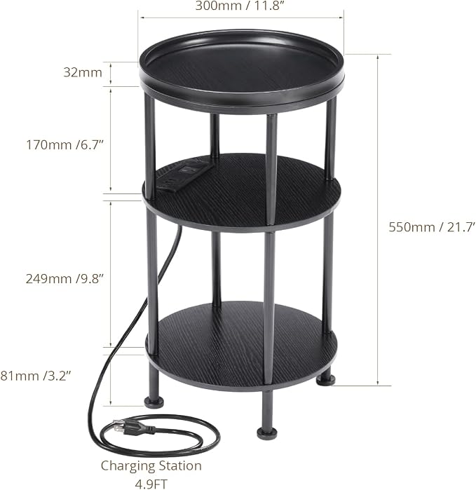 Small Round Side Table with Charging Station - Image 2