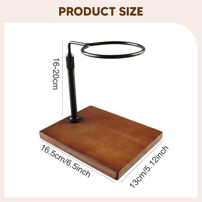 Coffee Dripper Stand Pour Over Rack Alloy Wood Hand Brewer Holder Adjustable - Image 3