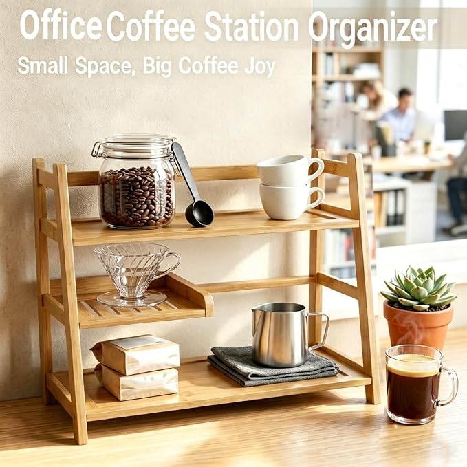 3 Tier Bamboo Matcha & Coffee Station, Countertop Organizer Shelf - Image 6