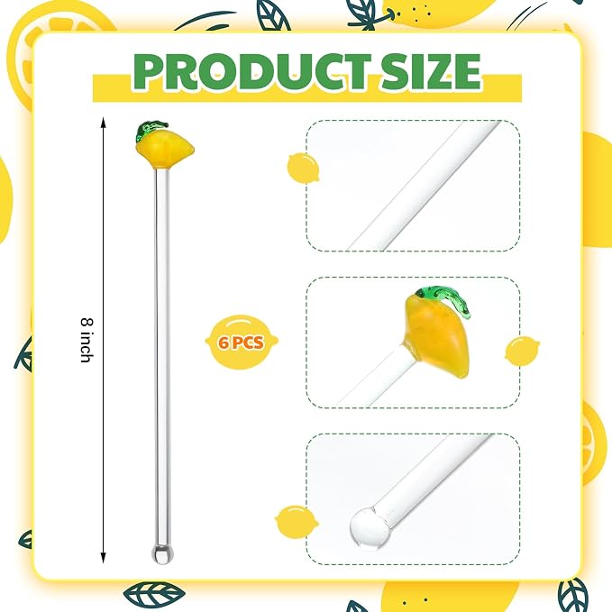 SiliFine 6 Pcs Lemon Glass Swizzle Sticks - Image 2