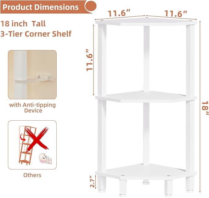 YUFAM 3-Tier Corner Shelf with Sturdy 5-Leg Base, Wooden Corner Bookshelf - Image 3