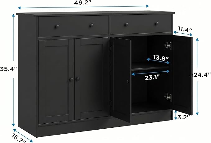 holzart 49" Black Buffet Cabinet - Image 2