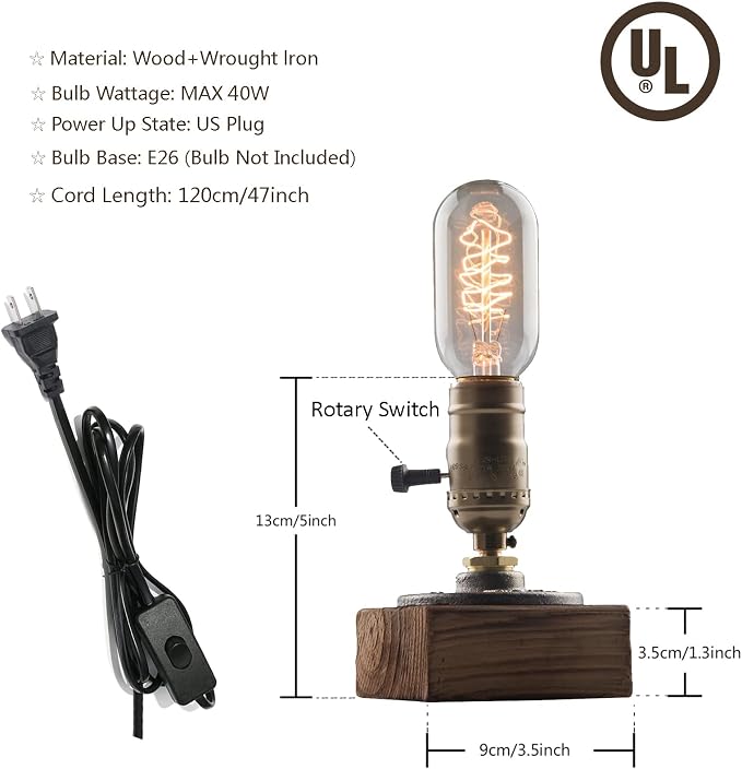 Vintage Table Lamp, Industrial Nightlight Steampunk Desk Lamp - Image 3