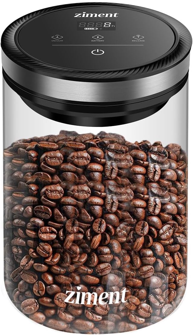 1.6L Automatic Vacuum Coffee Canister, Airtight Glass Food Storage Container by ZIMENT
