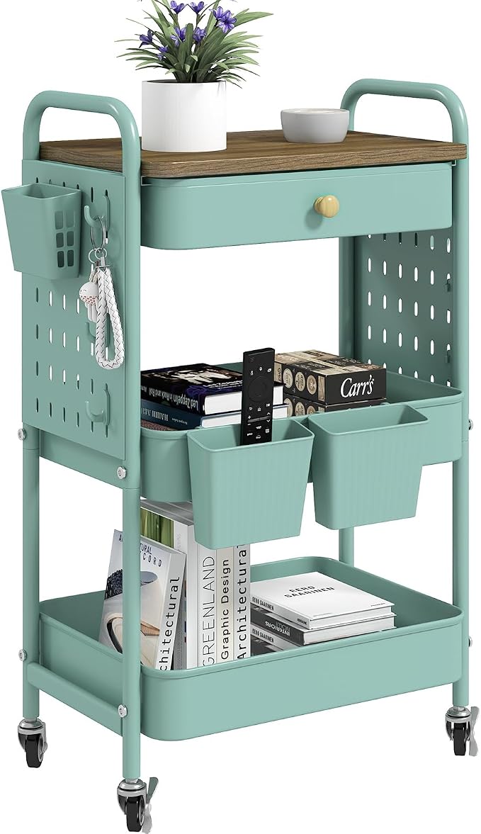 danpinera 3 Tier Rolling Cart, Metal Utility Cart by danpinera