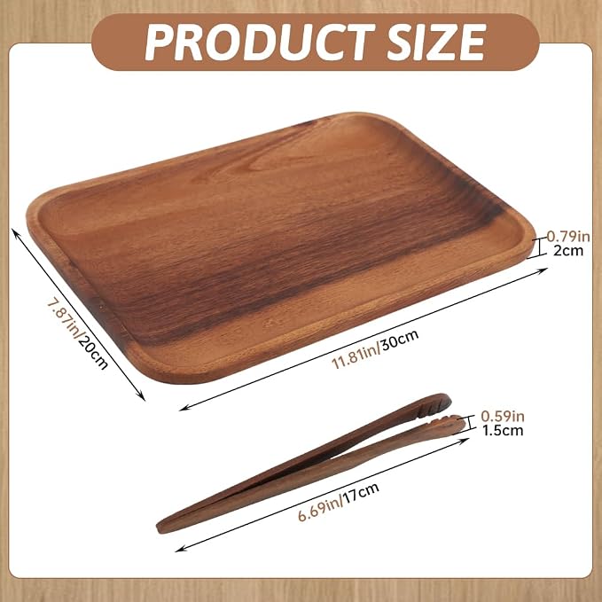 Wood Serving Tray with Clip, Wooden Trays Home Decor, Decorative Rectangular - Image 2