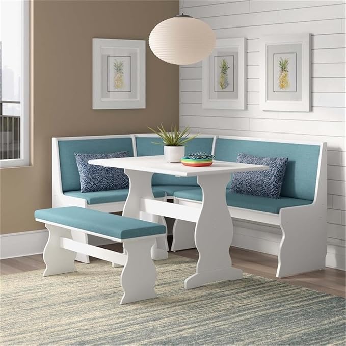 Pemberly Row Corner Nook Dining Set, Capri Blue 100% Polyester Upholstered Seats - Image 2
