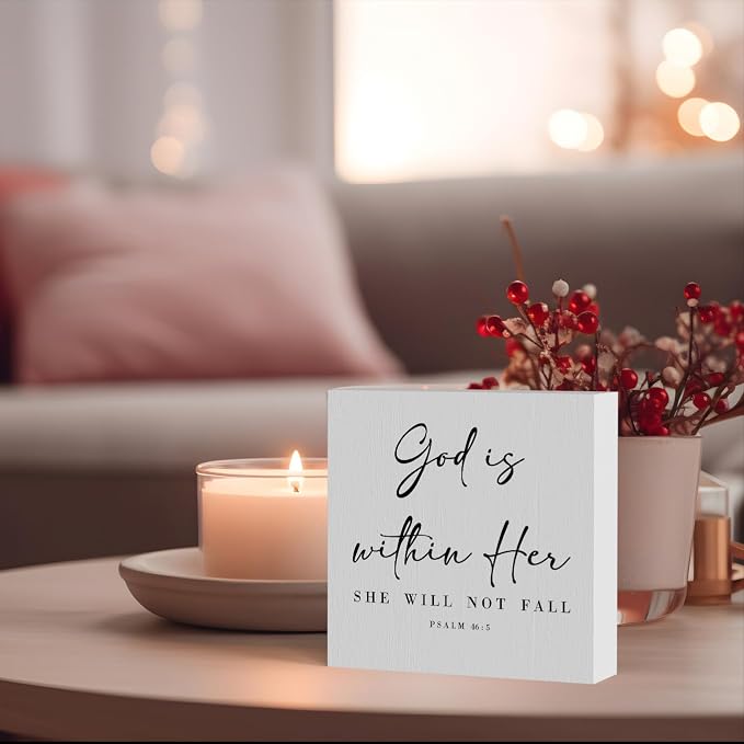 God Is Within Her Bible Verse Artwork Wooden Box Sign Rustic Farmhouse Style - Image 4