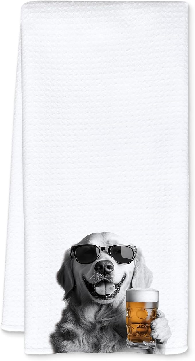 Funny Golden Retriever Beer Kitchen Towels, Bar Towel by Unknown