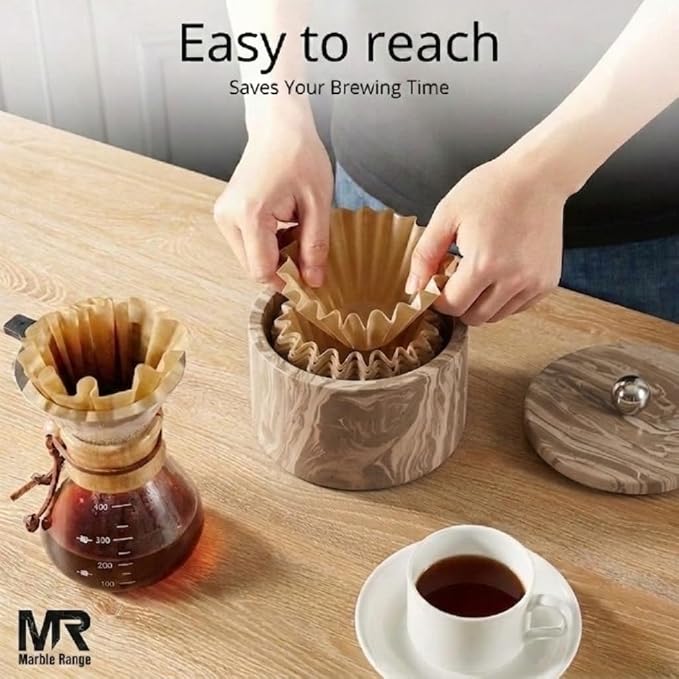 Marble Coffee Filter Holder – 6 inch Handmade Natural Brown Coffee Filter Holder - Image 3