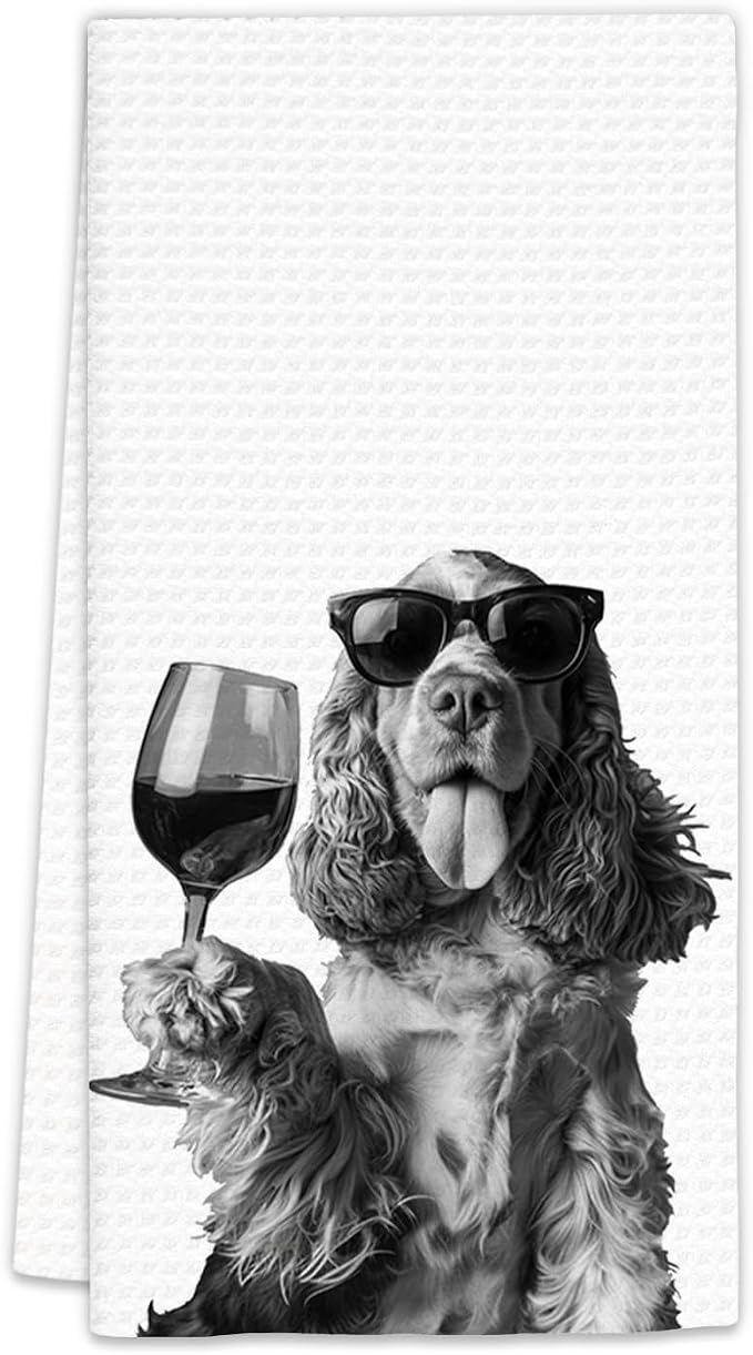Cocker Spaniel Gifts Wine Dog Kitchen Towels, Gifts by FIicy