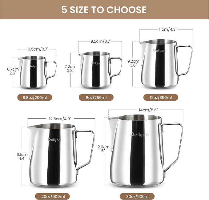 Milk Frothing Pitcher, Dailyart 12oz/350ml Milk Frother Cup 304 Stainless Steel - Image 2