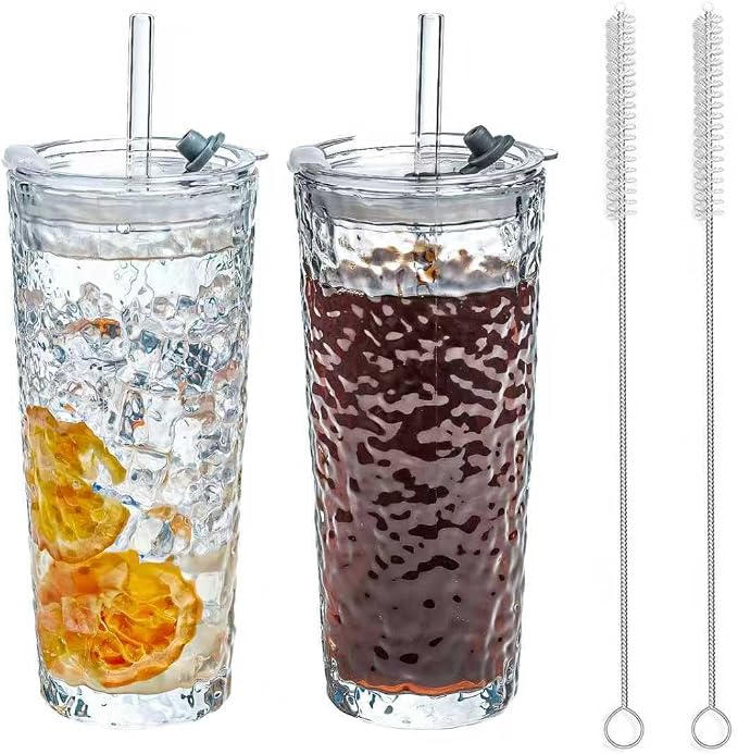 20oz Glass Tumblers with Lids and Straws by SUROQUE