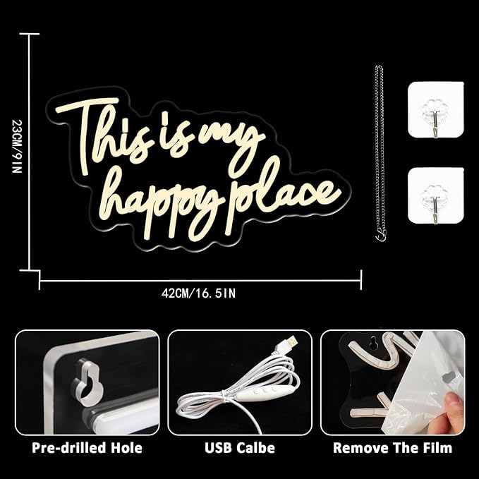 This is My Happy Place Neon Sign, Warm White Neon Lights - Image 3